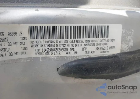2005 Jeep Grand Cherokee Laredo/Columbia/Freedom z USA, uszkodzony, nr VIN 1J4GR48K65C508619